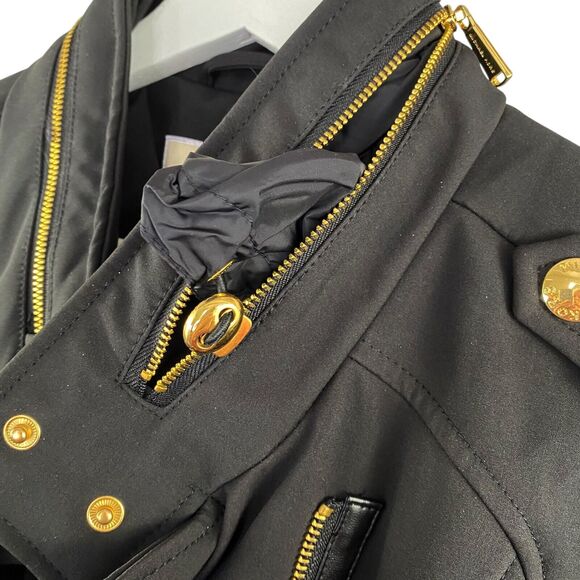 MICHAEL KORS Jacket Womens Extra Large Asymmetrical Black Trench Coat Lined Hood - Picture 6 of 16